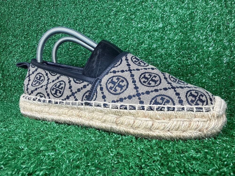 Tory Burch T Monogram Platform Espadrilles Blue & White Size 8